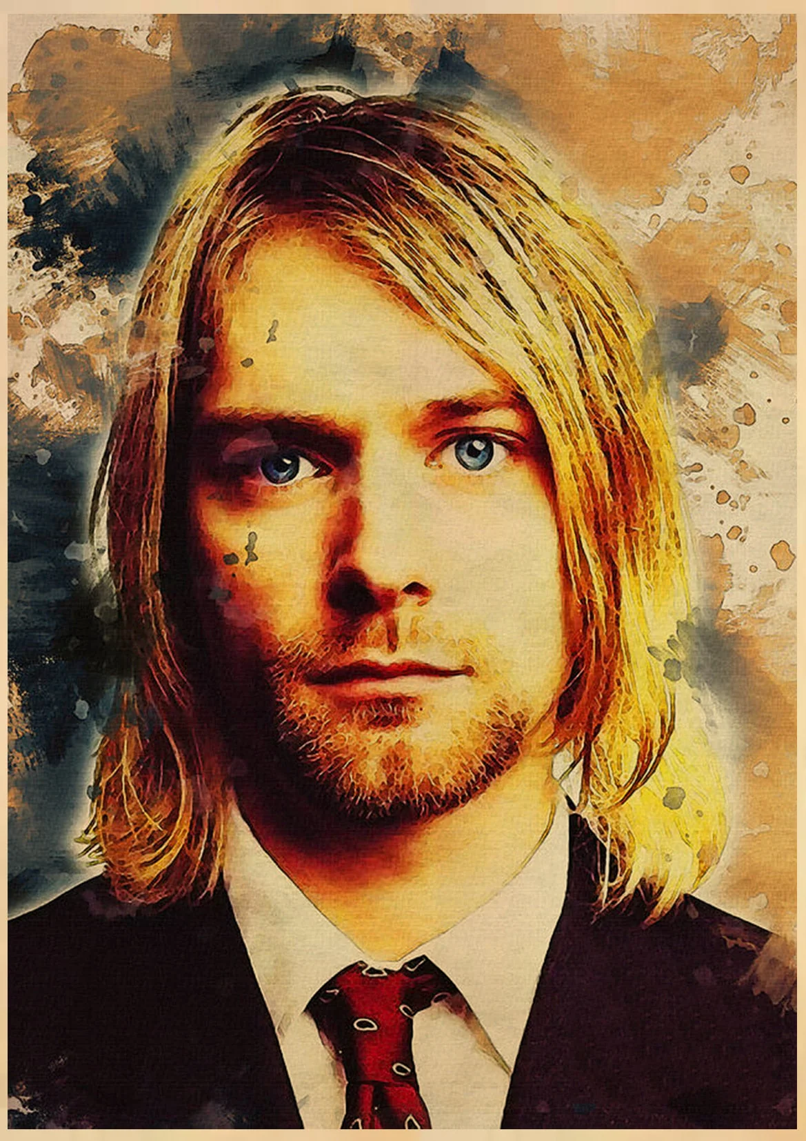 HULIANFU Singer Kurt Cobain Posters Rock and Roll Music Retro Kraft Paper Sticker DIY Vintage Room Bar Cafe Decor Gift Art Wall Paintings - Deanwangkt