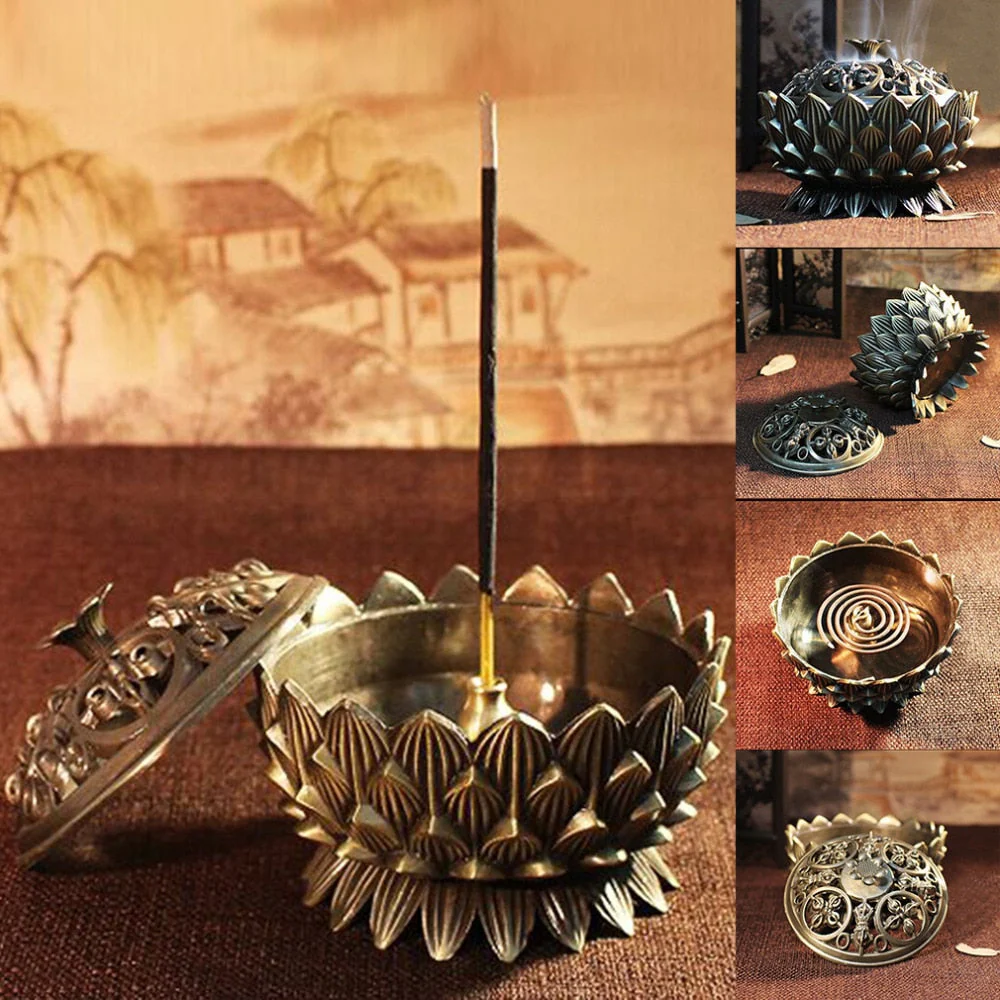 HULIANFU Retro Lotus Incense Burners Dragon Incense Holder Incense Burner Mini Sandalwood Censer Home Office Decor Decoration Craft - Deanwangkt