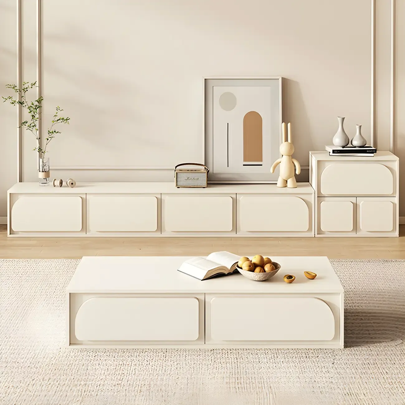 79 White Modern Wood Cable Management TV Stand with Legs