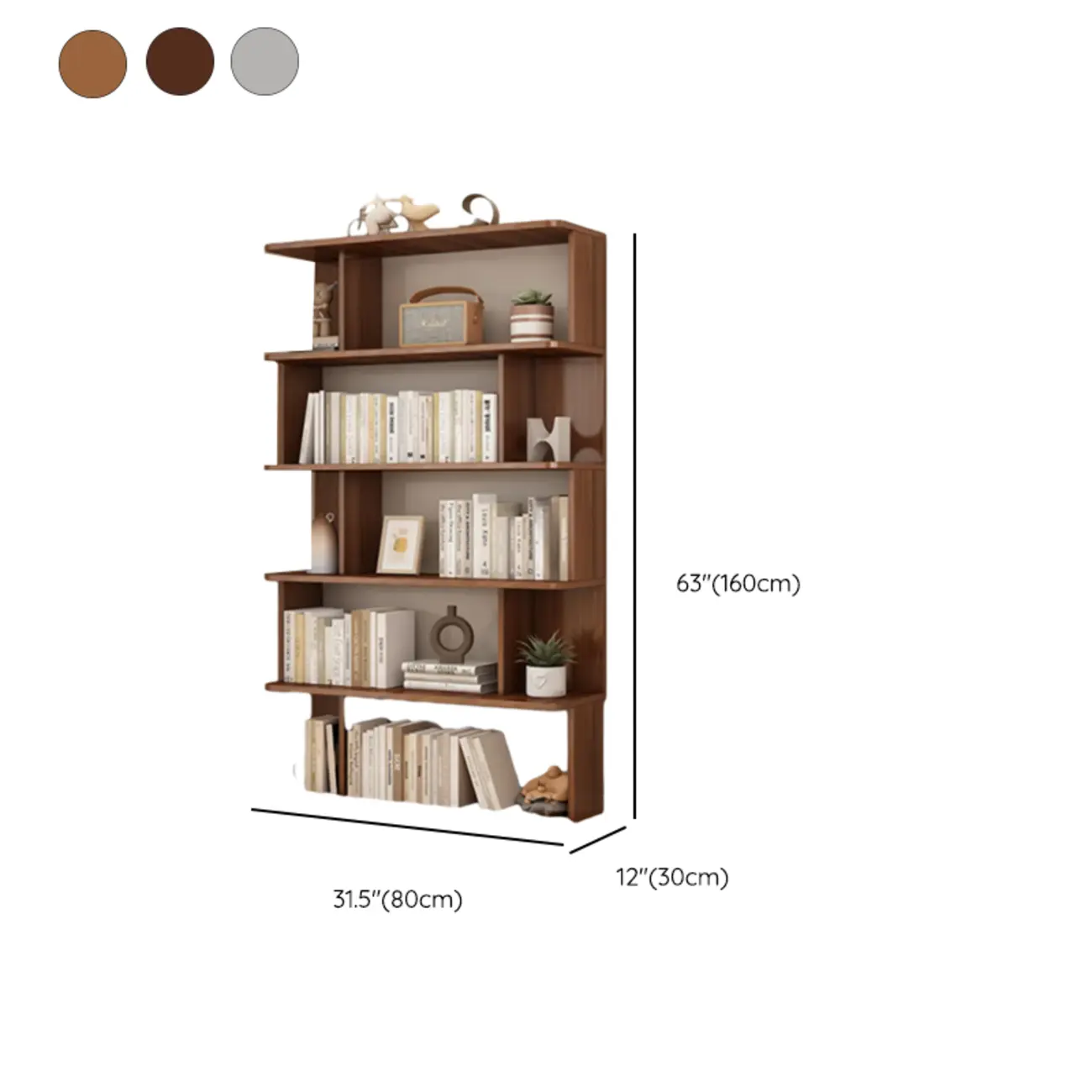 Mid-Century Vertical Walnut Wood Bookcase Open Back