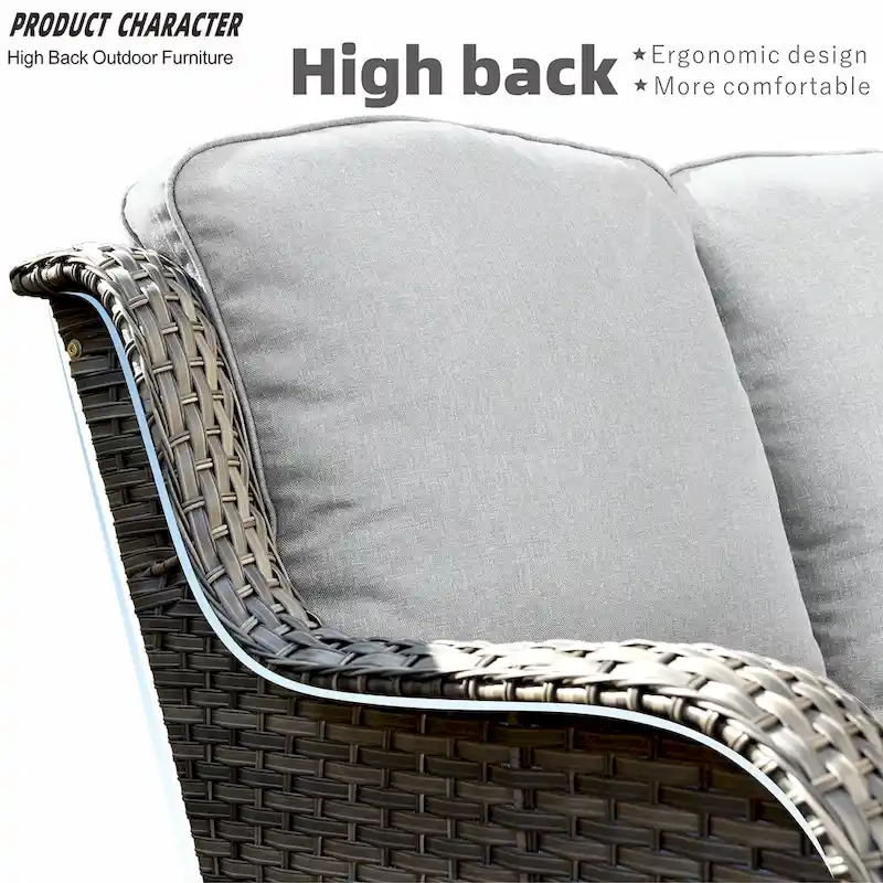 OVIOS Grey Wicker 6-piece Patio Furniture Set With 30  Fire Pit