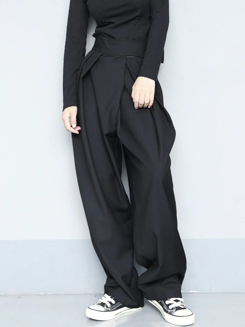 High Waist Black Brief Pleated Long Wide Leg Trousers New Loose Fit Pants Women Fashion Tide Spring Autumn 1S399 - Deanwangkt