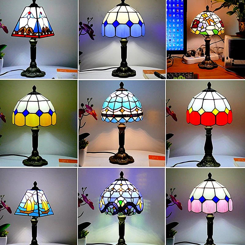HULIANFU 2026  Mediterranean Style Restaurant Bar Cafe LED Vintage Desk Lamp Bedside Colorful Glass Table Lamps Nightstand Light Bedroom Lamp - Deanwangkt