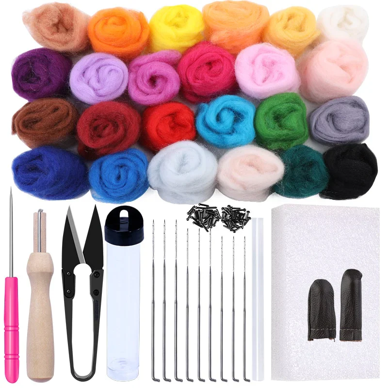 HULIANFU MIUSIE 16/25 Color Needle Felting Kit Wool Felting Tools Handmade Felt Needle Set 7pcs Pack Felting Fabric Materials Accessories - Deanwangkt