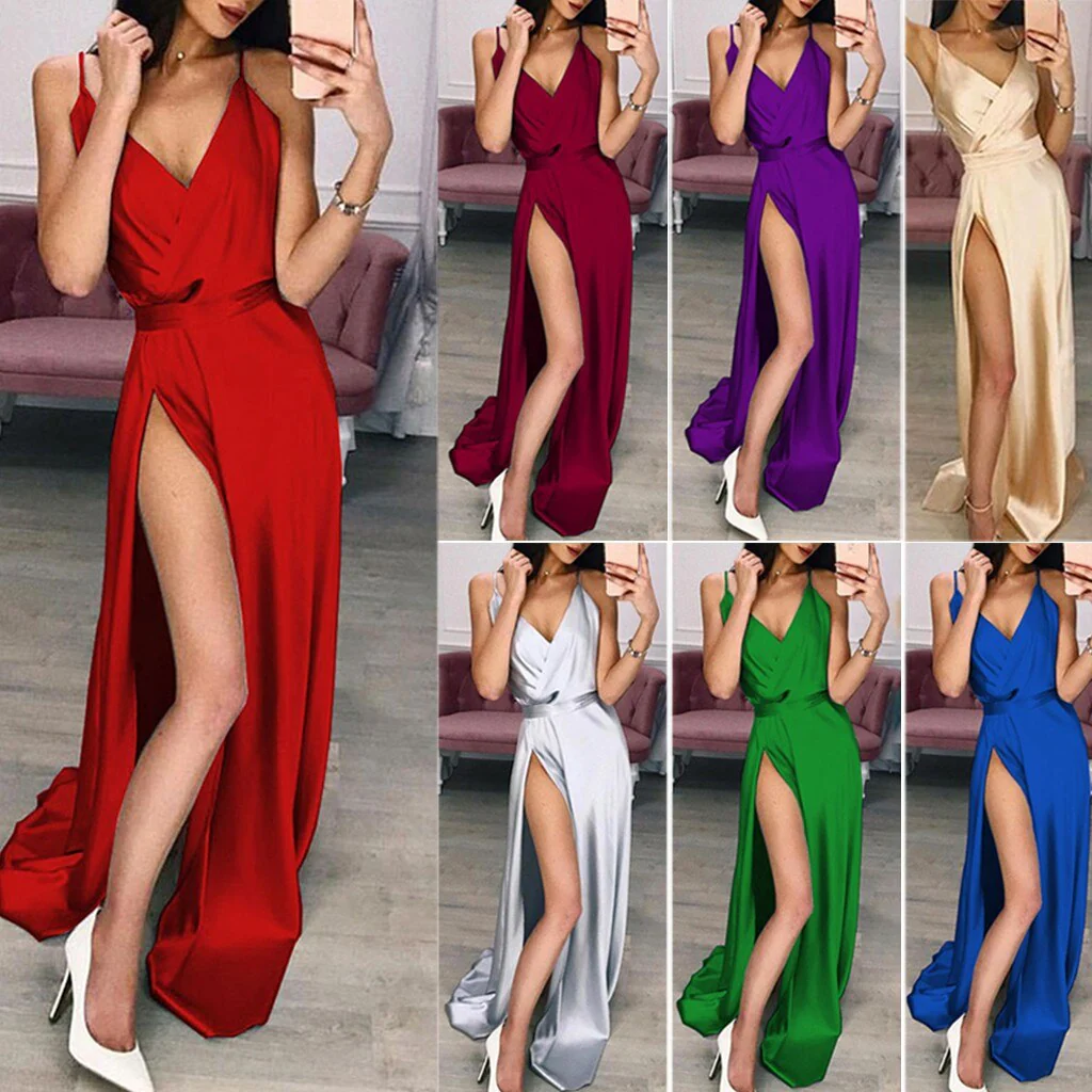 Backless Sexy Strap Split Summer Dress Women Y2K Long Dresses Sleeveless Camisole Clubwear Evening Party Dress Women's Robe - Deanwangkt