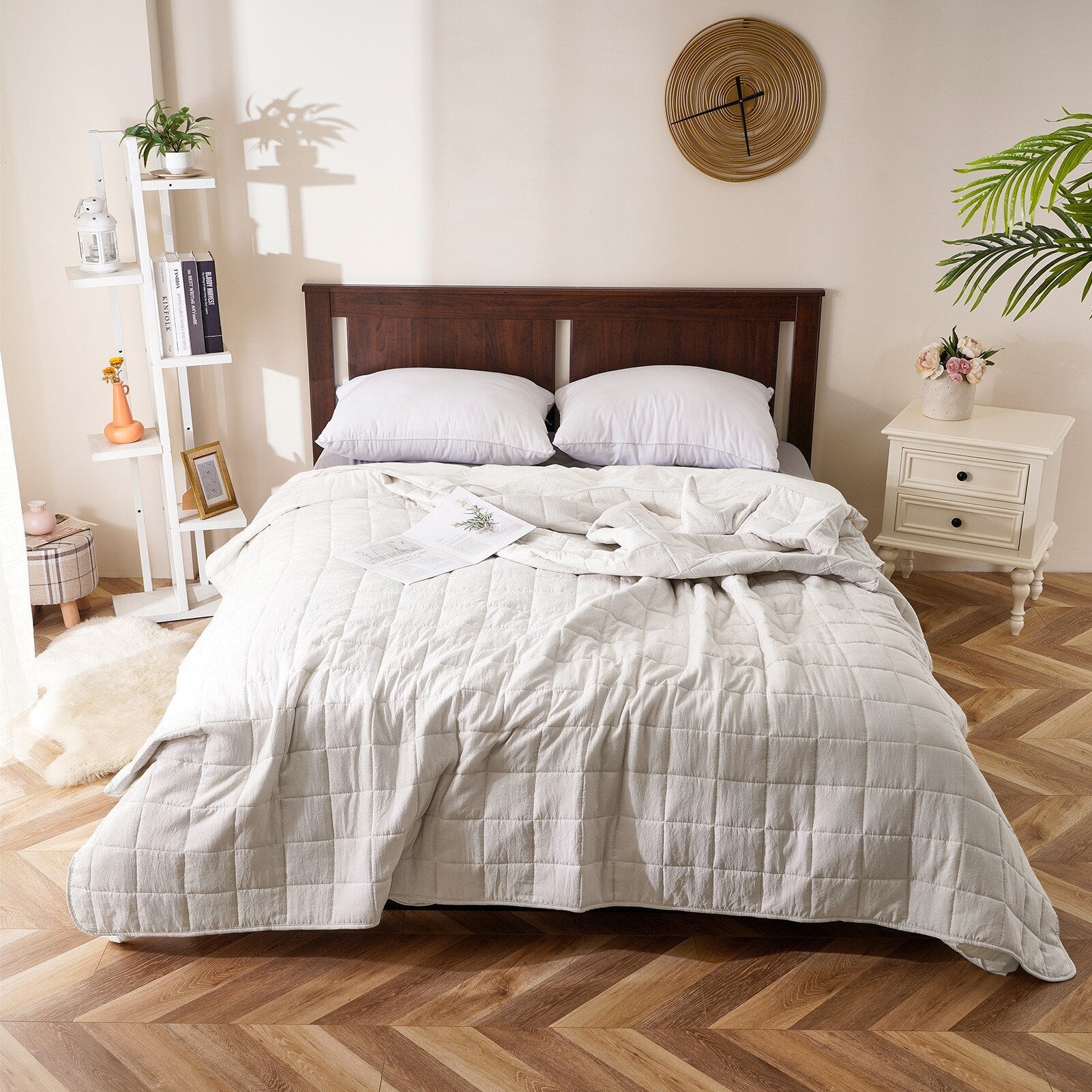 HULIANFU Solid Color Quilted Quilt Lightweight Comforter Soft Bedspreads Air Condition Blanket Comfortable Comforter Bed Cover for Adults - Deanwangkt