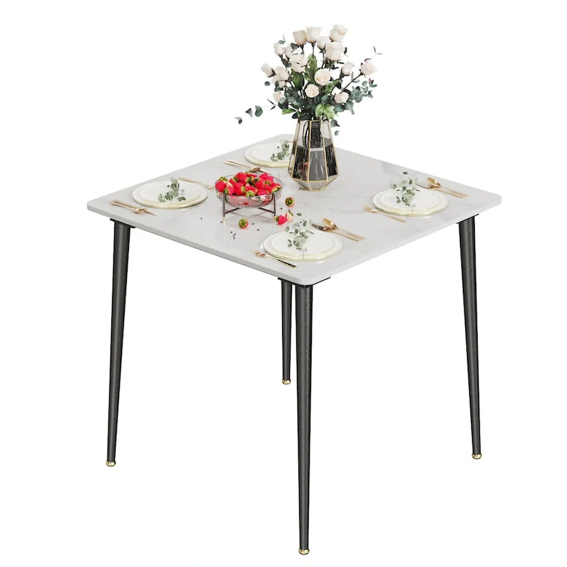 Modern Sintered Stone Marble Effect Table Top Kitchen Dining Table Square 4-Seat