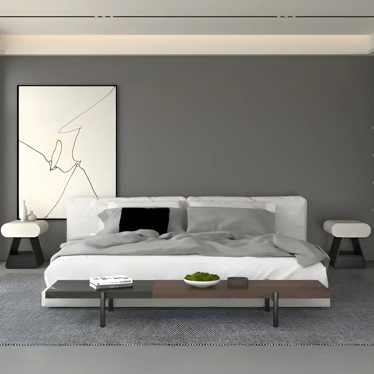 Simple Rectangular Wood Black-White 2 Drawer Nightstand