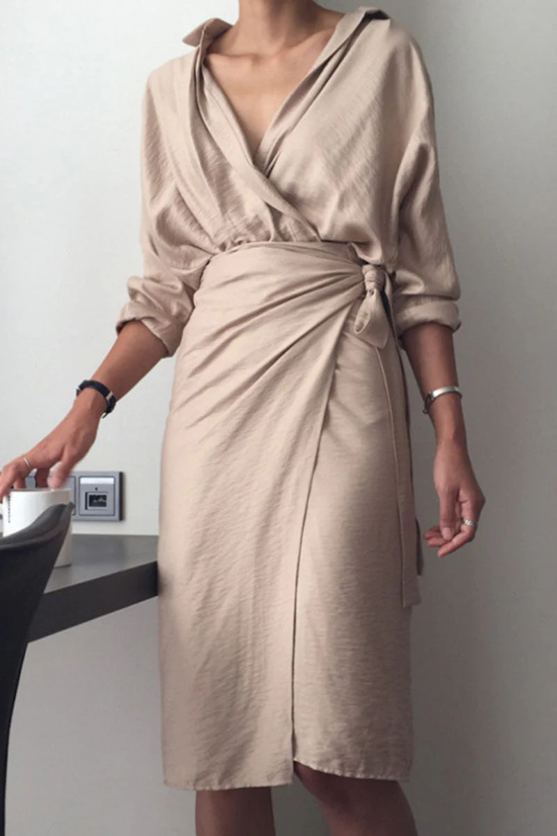 hulianfu Street Solid Bandage Patchwork V Neck Irregular Dress Dresses(3 colors) - Deanwangkt