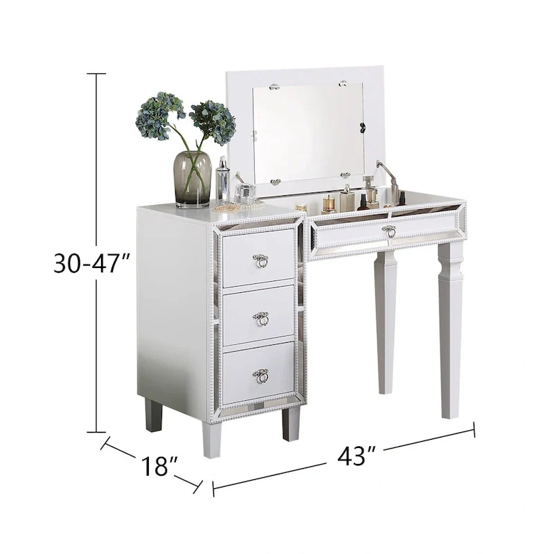 Fabric and Wood Vanity Set with Stool
