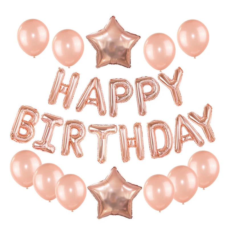 HULIANFU Rose Gold Wedding Birthday Party Balloons Happy Birthday Letter Foil Balloon Baby Shower Anniversary Event Party Decor Supplies - Deanwangkt