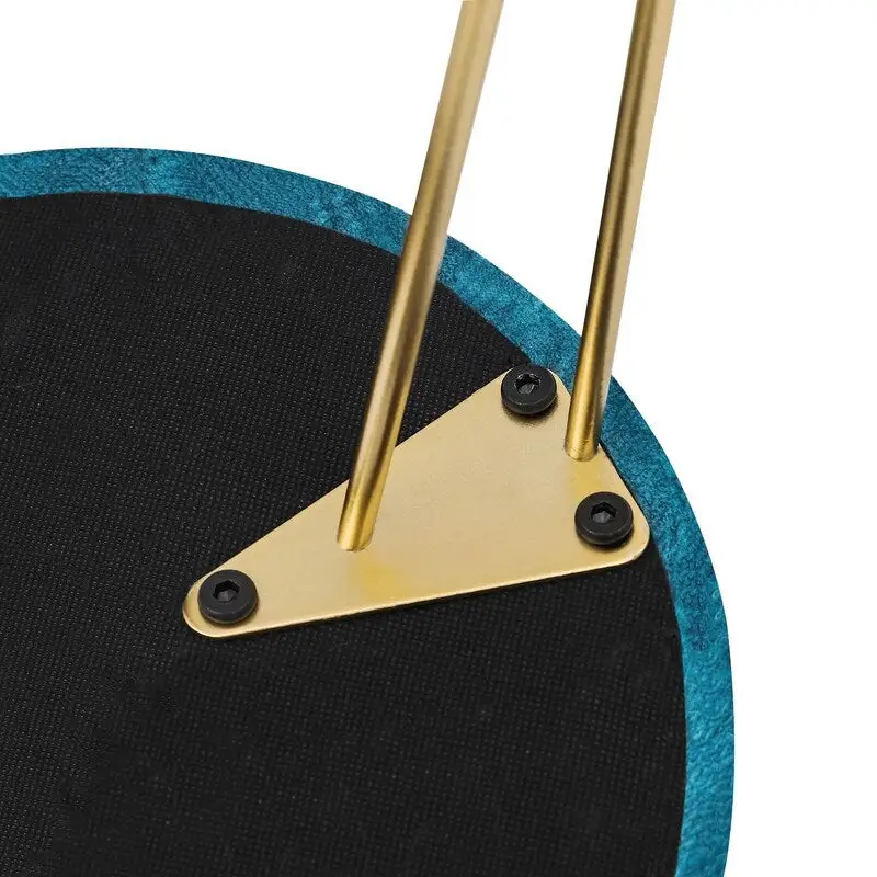 Adeco Round Footstool Ottoman Velvet Dressing Stool Gold Metal Legs