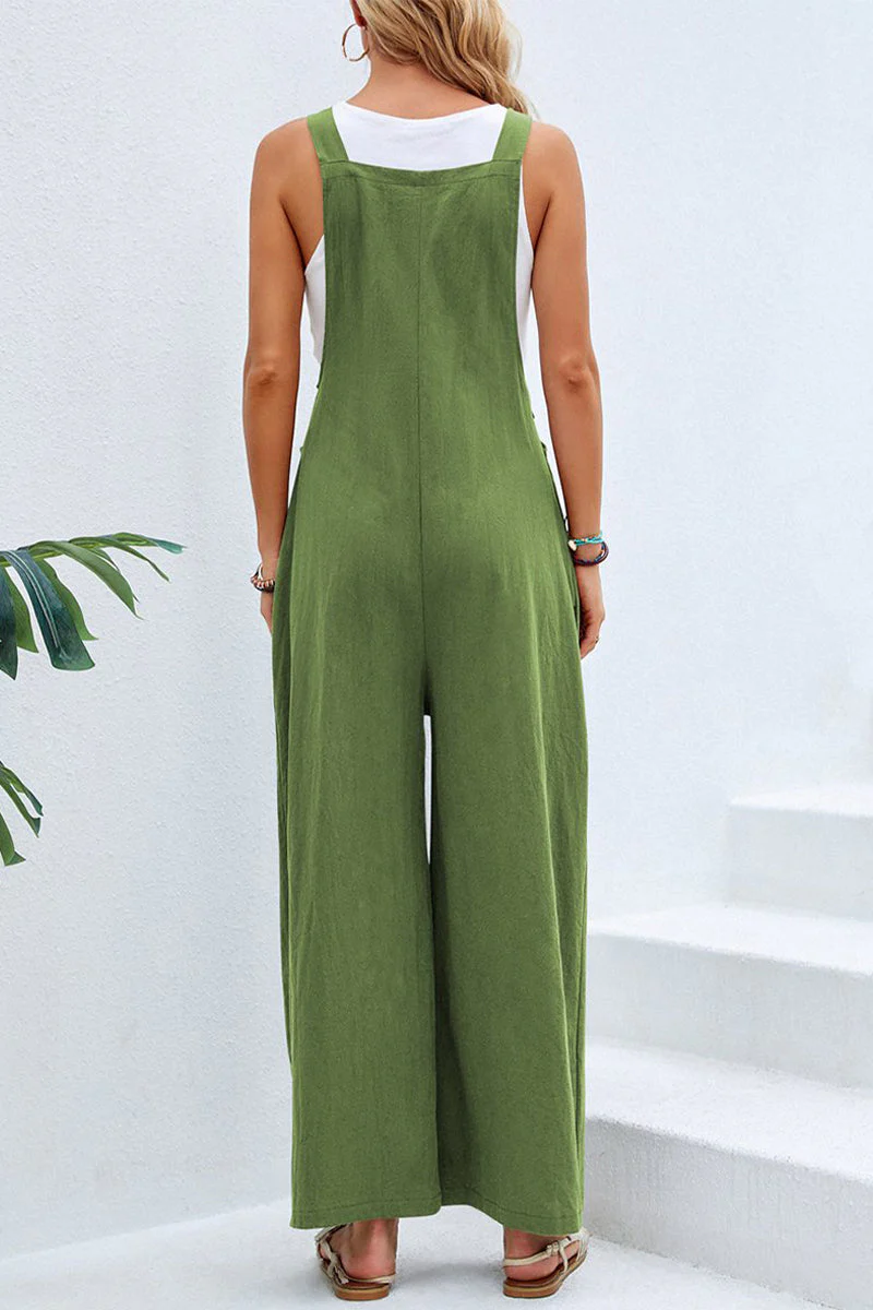 hulianfu Casual Vacation Solid Buttons Square Collar Loose Jumpsuits(10 Colors) - Deanwangkt