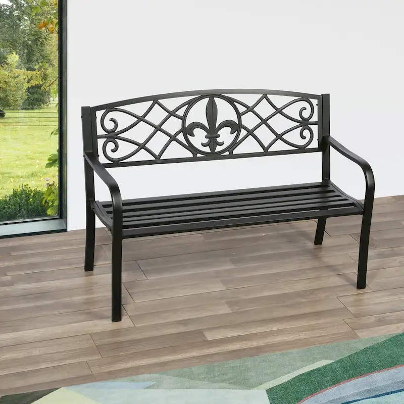 Lotus Home Metal Garden Bench - 50  W x 23.6  D x 34.3  H