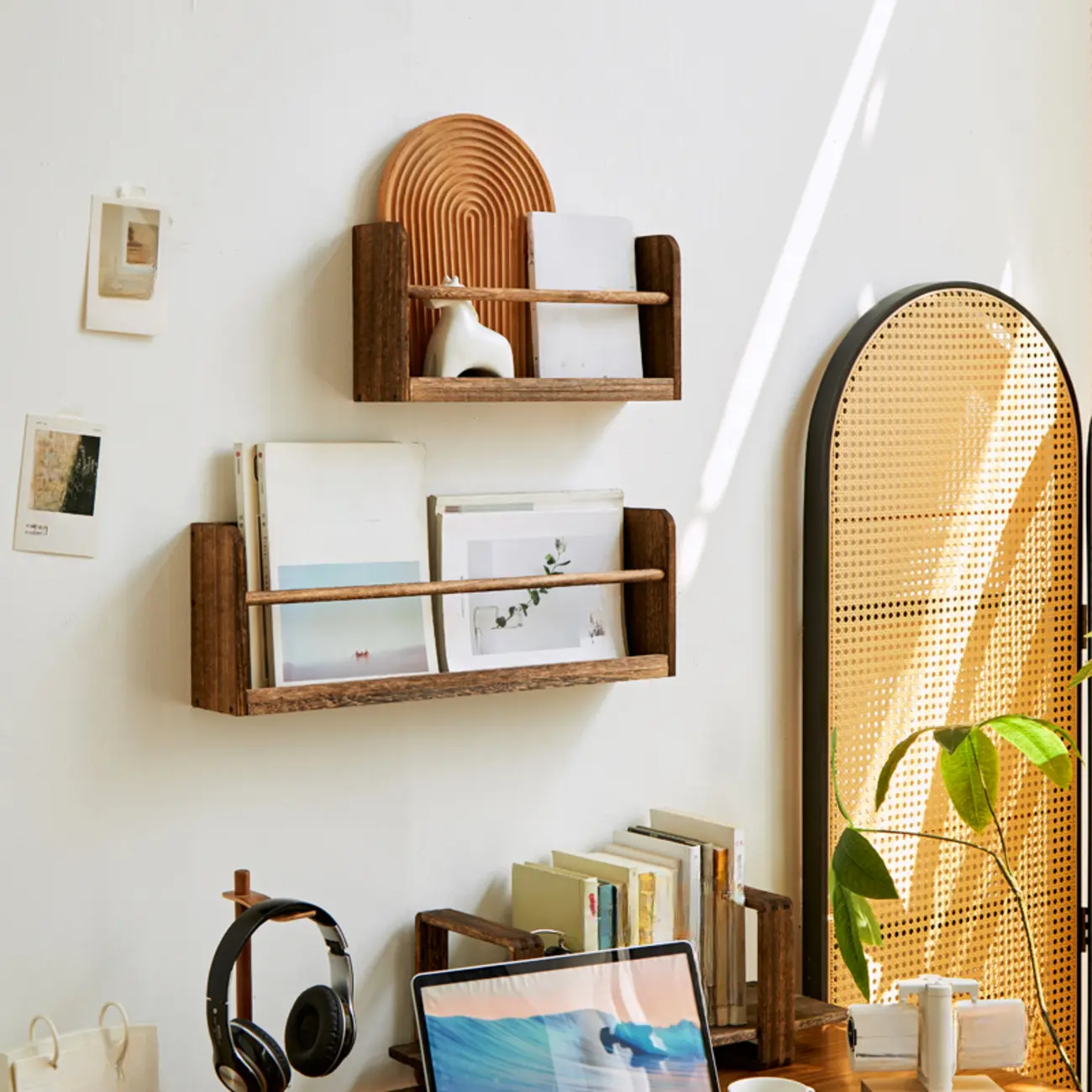 Modern Wooden Wall-Mounted Open Bookcase Small Bookshelf