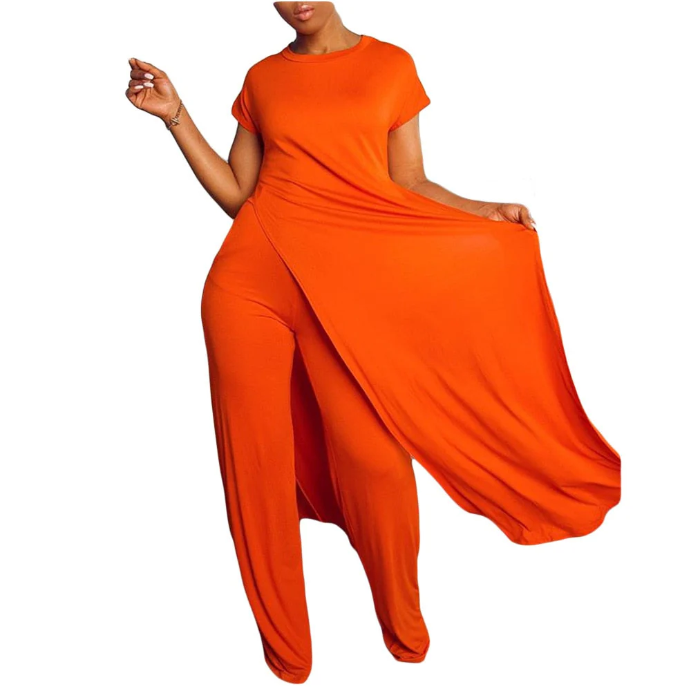 New Arrival Fashion Design two pieces  Sexy Women Set Solid O-neck Long Top  And  Long Pants  Summer  Outfits - Deanwangkt