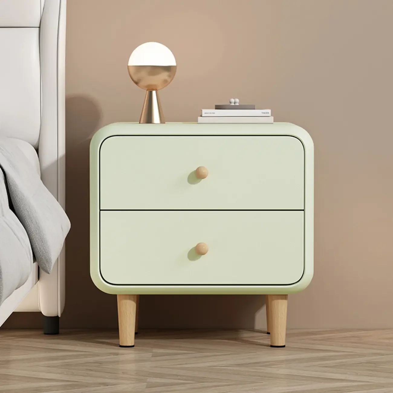 Modern Small Wood 2 Drawer Nightstand with Legs