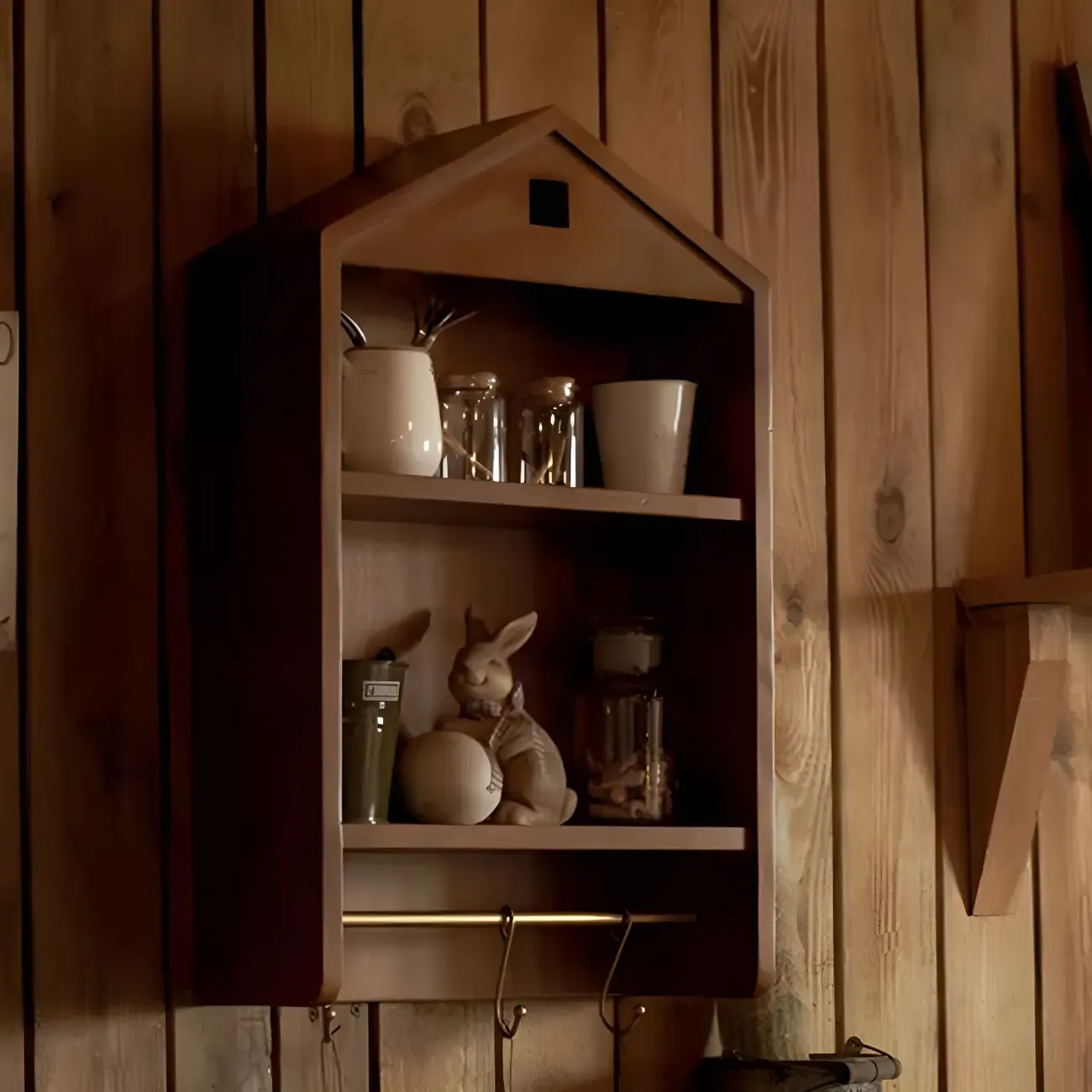 Classicial House-shaped 2 Shelves Floating Wood Display Cabinet