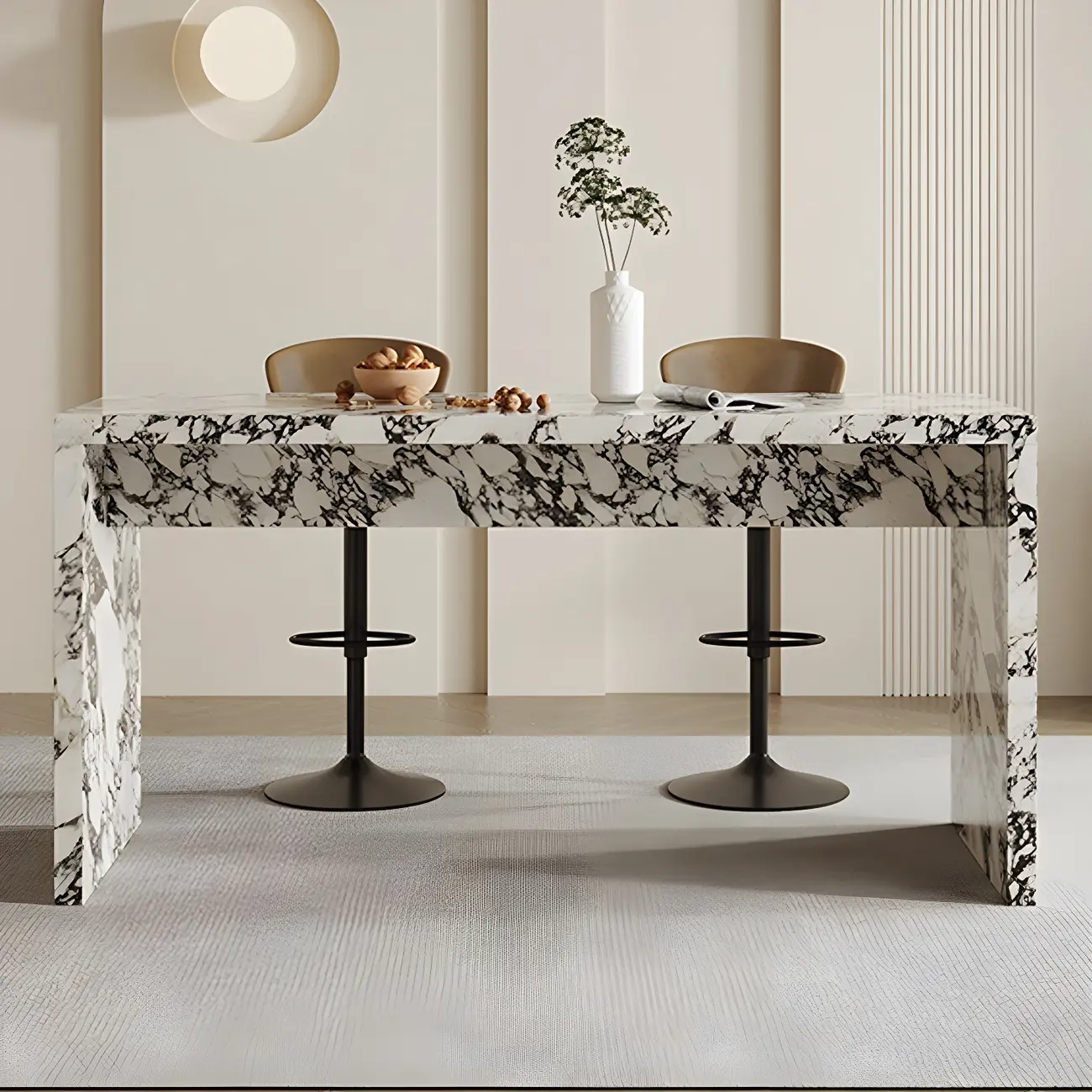 Modern White Stone Double Pedestal Bar Tables