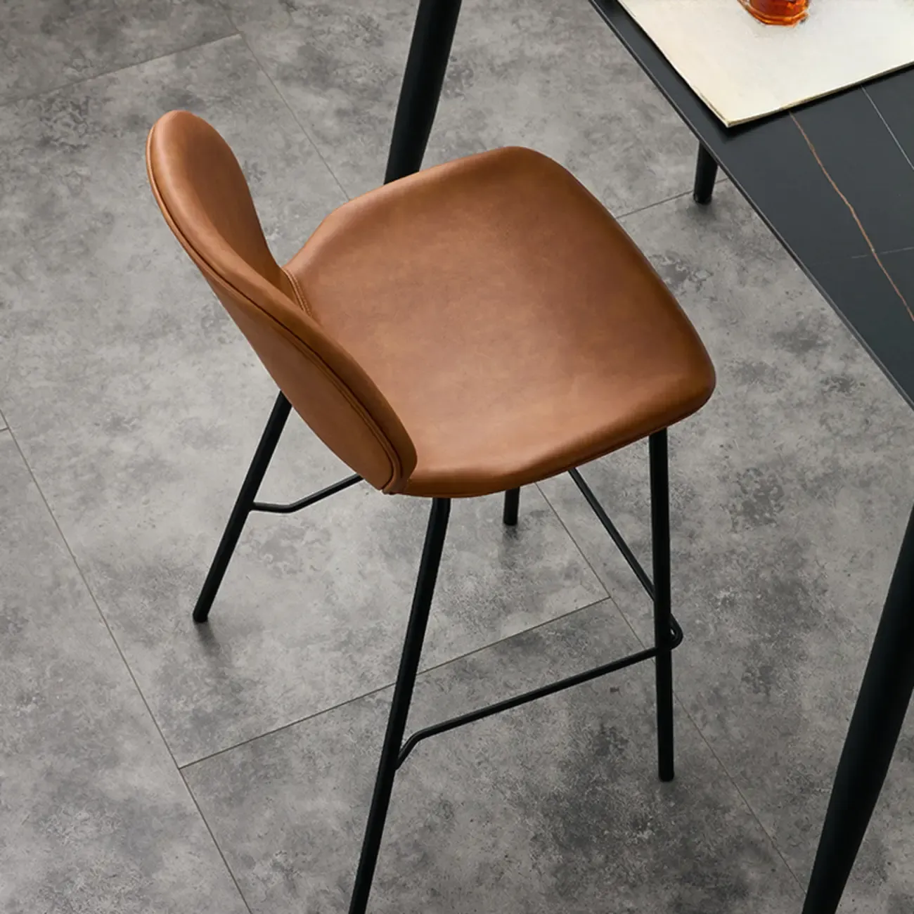 Modern Metal Frame Leather Bar Stool Counter Height