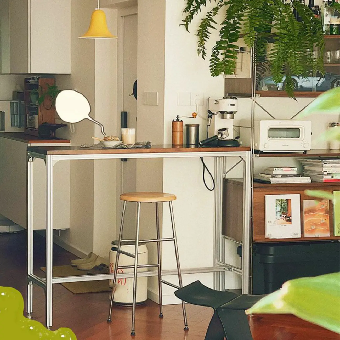 Modern Brown Wood Silver Metal Trestle Bar Tables