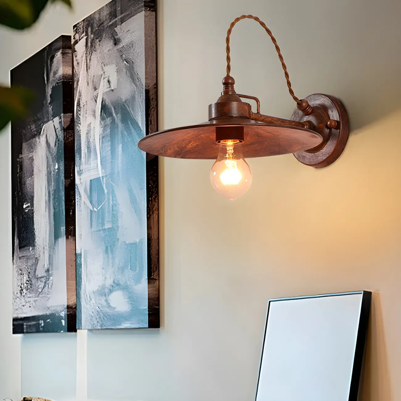 Industrial Rust Metal LED Wall Sconce for Living Space Decor