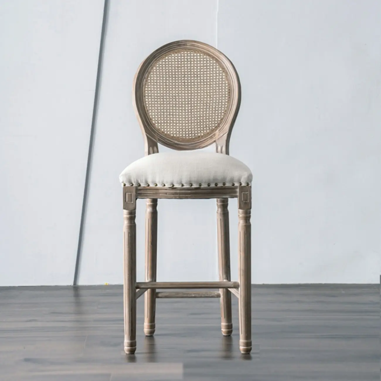 White French Country Solid Wood Counter Bar Stools with Back