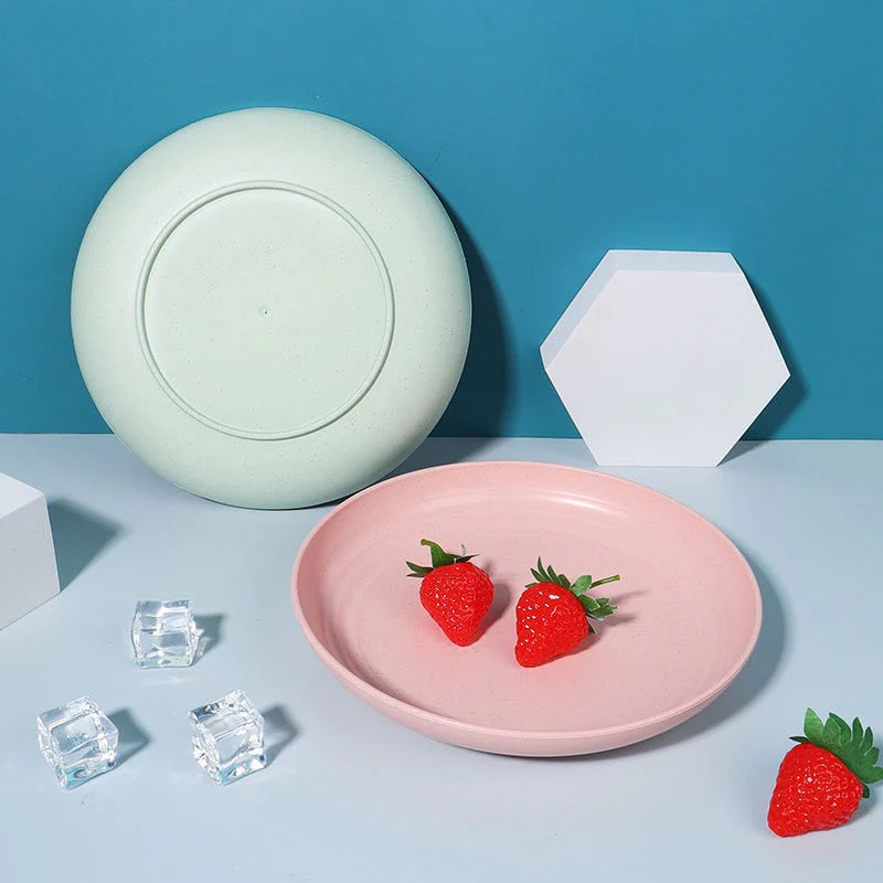 HULIANFU Kitchen Plastic Plates Wheat Straw Food Sauce Dish Taste Board Snack Fruit Plates Round Household Dishes Modern Dinner Plates - Deanwangkt