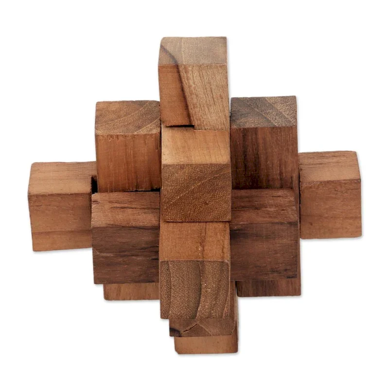 Handmade Teakwood Puzzle, 'Challenge' (Indonesia) - 3.9  H x 3.9  W x 3.9  D
