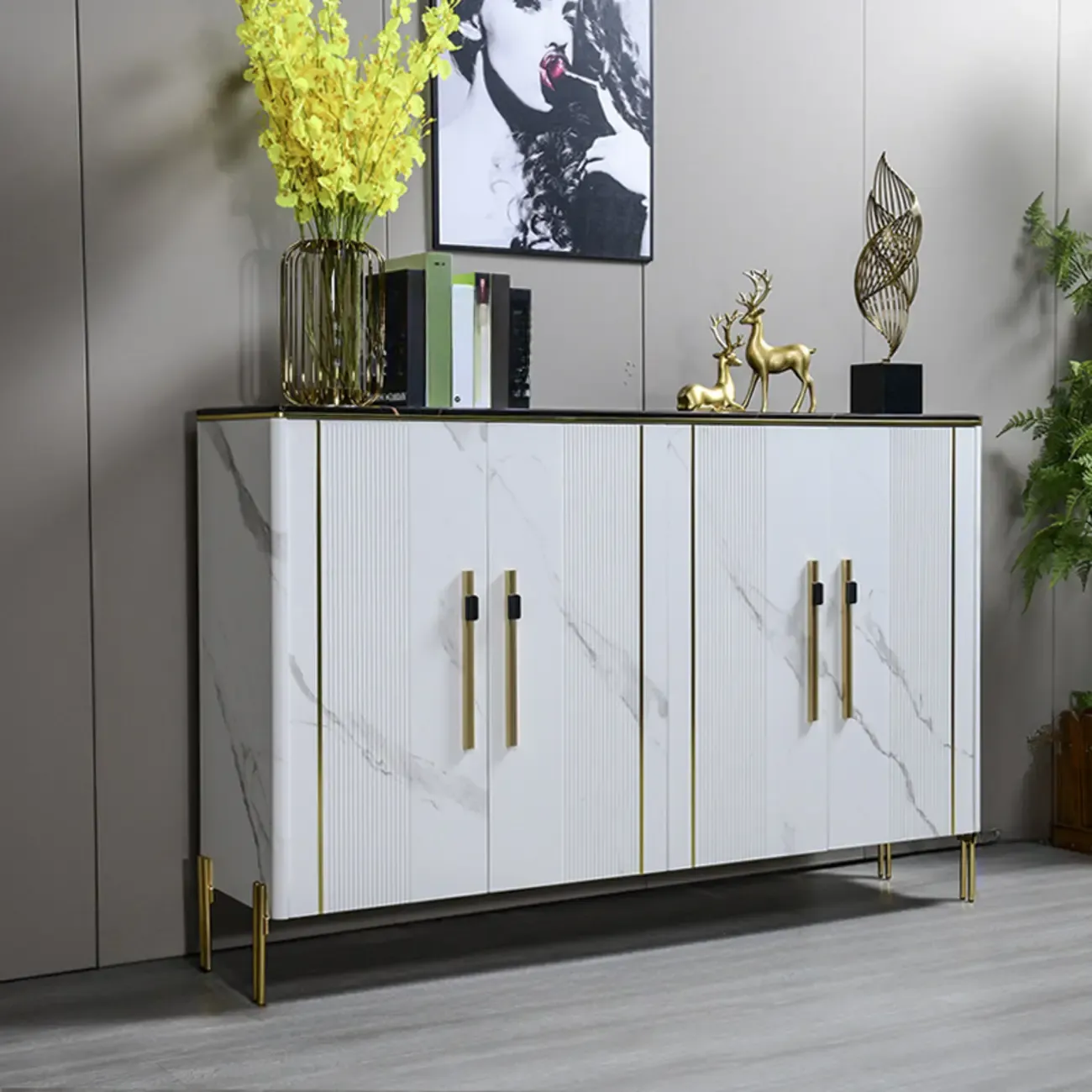 Glam Dark Gray Wooden Cabinet with Free Standing Design