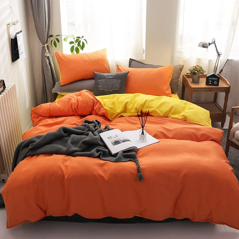 HULIANFU Nordic Double Color Bedding Set Single Queen King Duver Cover Set 240x220 Bed Sheet Bed Linen Pillowcase Gray Pink Quilt Covers - Deanwangkt