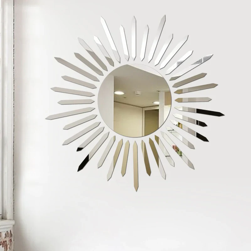 HULIANFU New Decorative Mirrors DIY Wall Stickers Sun Flower Aesthetic Room Decor Mirror Stickers For Living Room Decoración Hogar - Deanwangkt