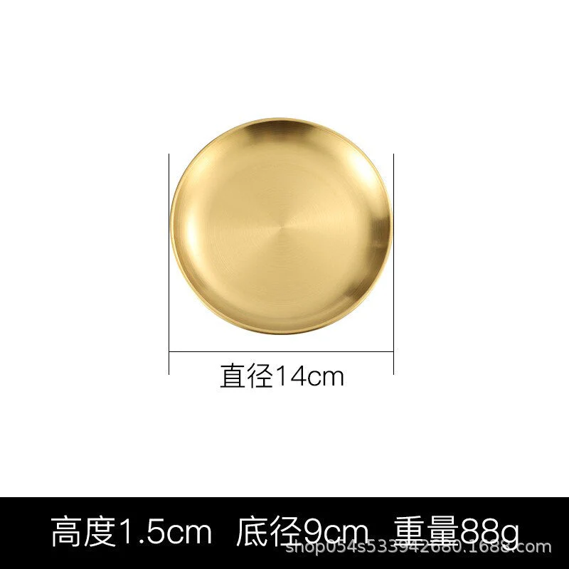 HULIANFU Korean stainless steel thickened disc Golden Cafe Tray Fruit Plate Cake Plate Bone Dish Dish Dish Shallow Plate - Deanwangkt