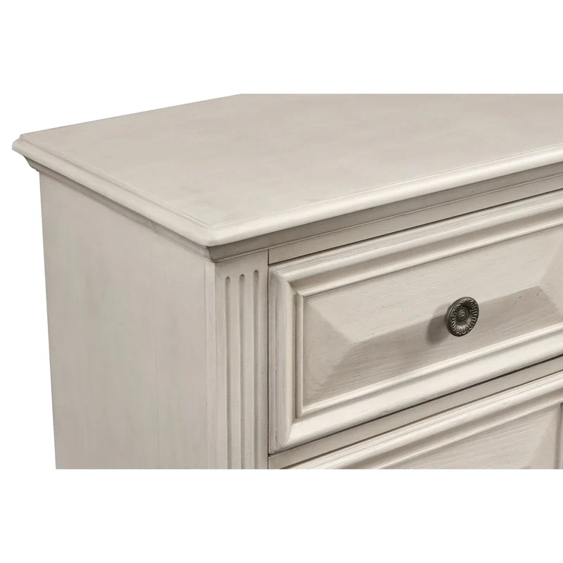 Roundhill Furniture Renova 3-Piece Distressed Parchment Wood Bedroom Set, Panel Bed with 2 Nightstands