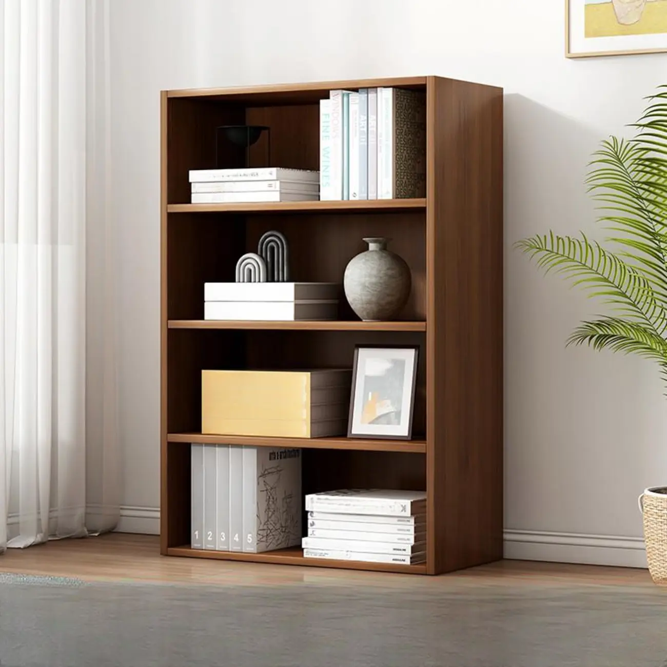 Modern Multi-Layer Brown Lumber Closed Back Bookcase