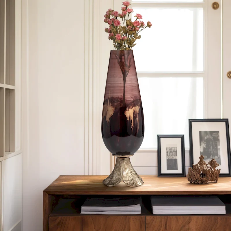 Sagebrook Home Abstract Glass Vase with Gold Accents