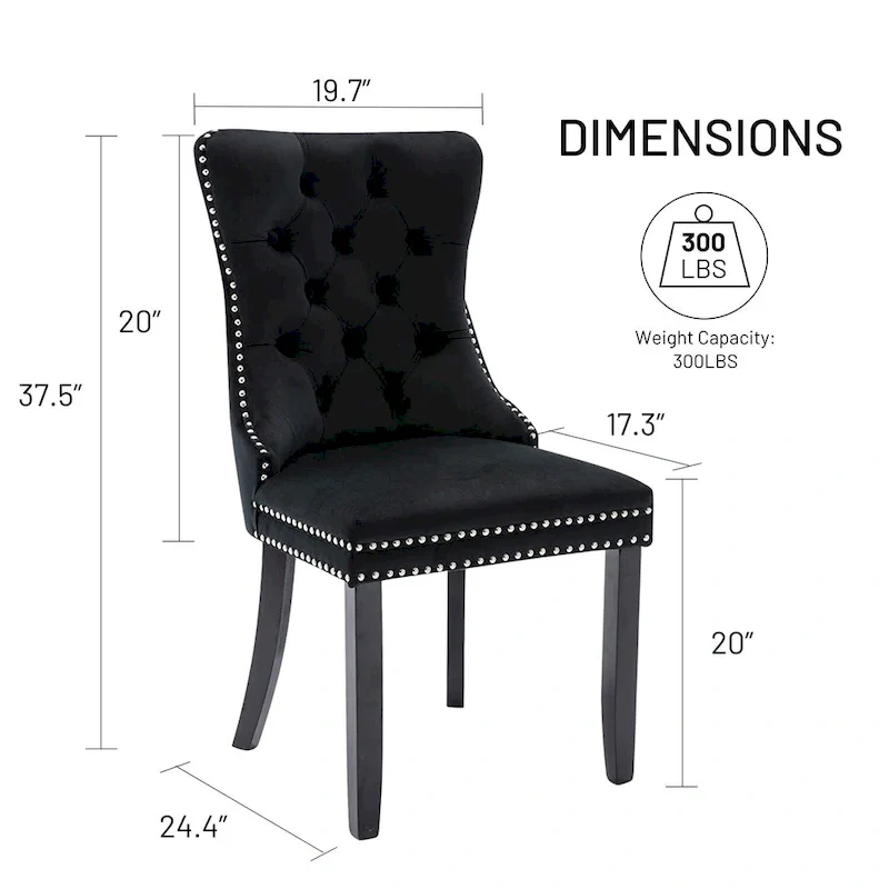 Velvet Dining Chairs Set of 2, Upholstered High-end Tufted Dining Room Chair with Nailhead Back Ring Pull Trim Solid Wood Legs
