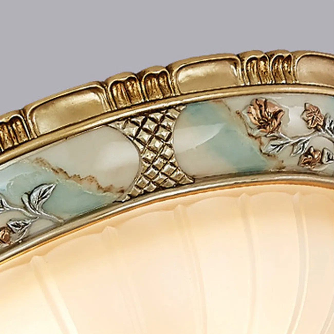 Antique Gold Ceramic Chandelier with Frosted Glass Bell Shape