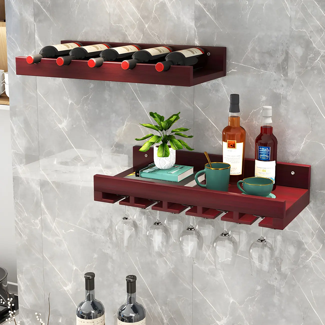 Industrial Wooden Wall Mounted Wine Rack