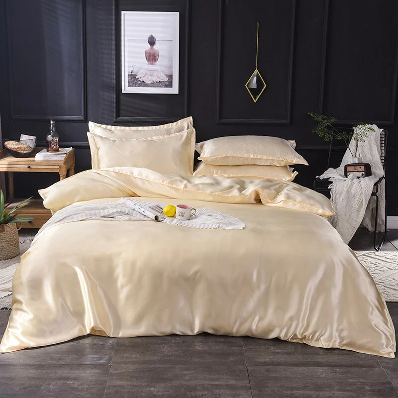HULIANFU KOTUDENAVY Black silk duvet cover  Pillowcase 3pcs,200x200 quilt cover, bed cover queen king size bedding set,bed sheet - Deanwangkt