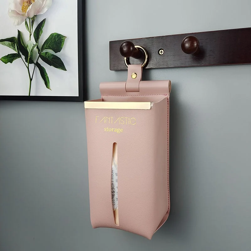 HULIANFU Leather PU Tissue Box Simple Toilet Tissue Bag Car Tissue Holder Removable Hanging Home Decorative Tissue Cover Kitchen Storage - Deanwangkt