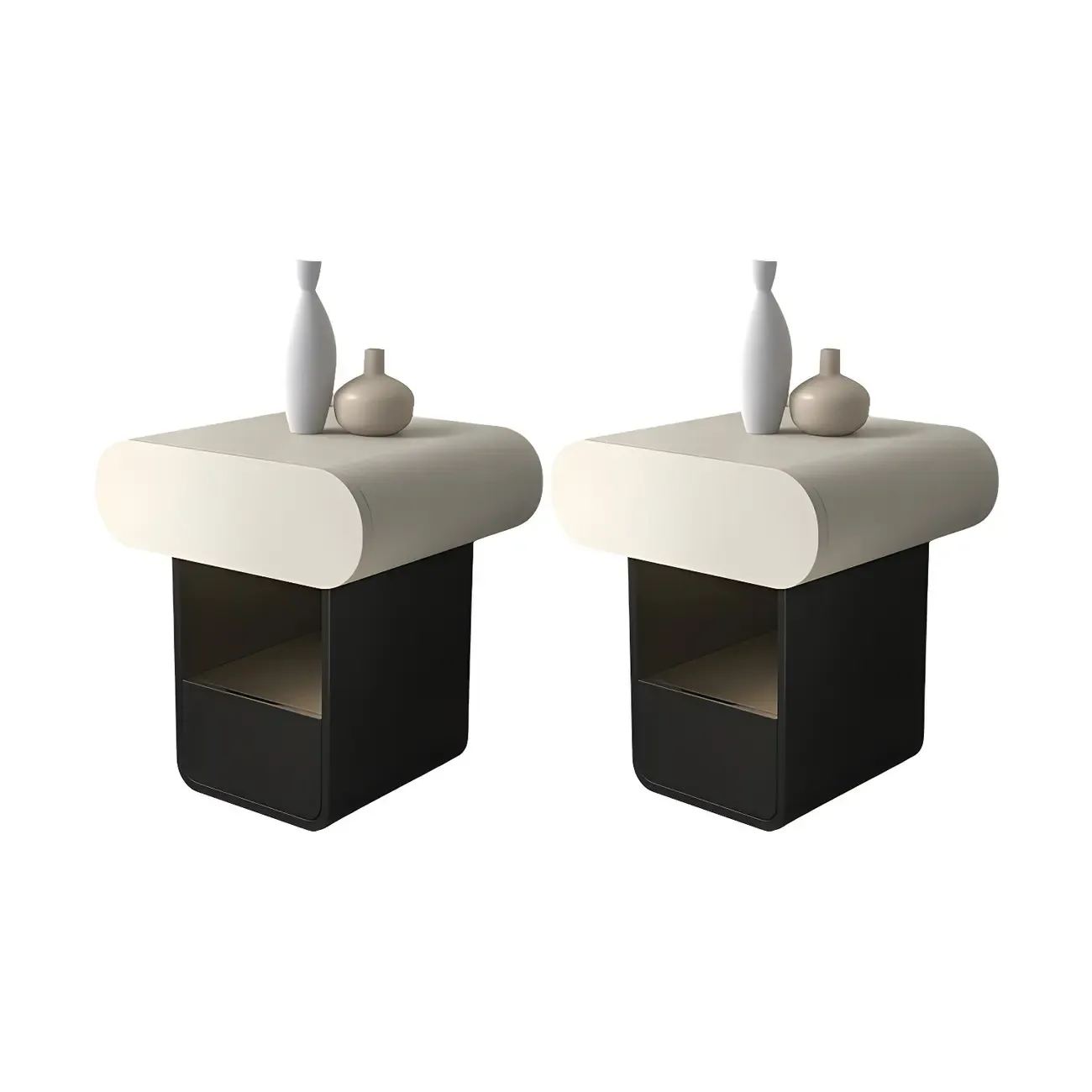 Simple Rectangular Wood Black-White 2 Drawer Nightstand