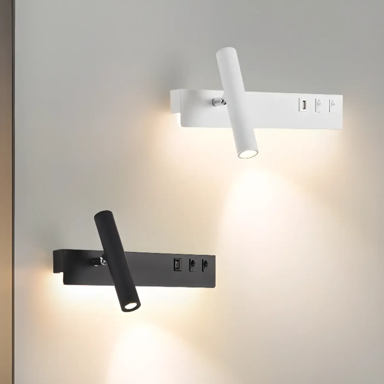 Minimalist Modern Wall Sconce with USB & Rotatable Spotlight