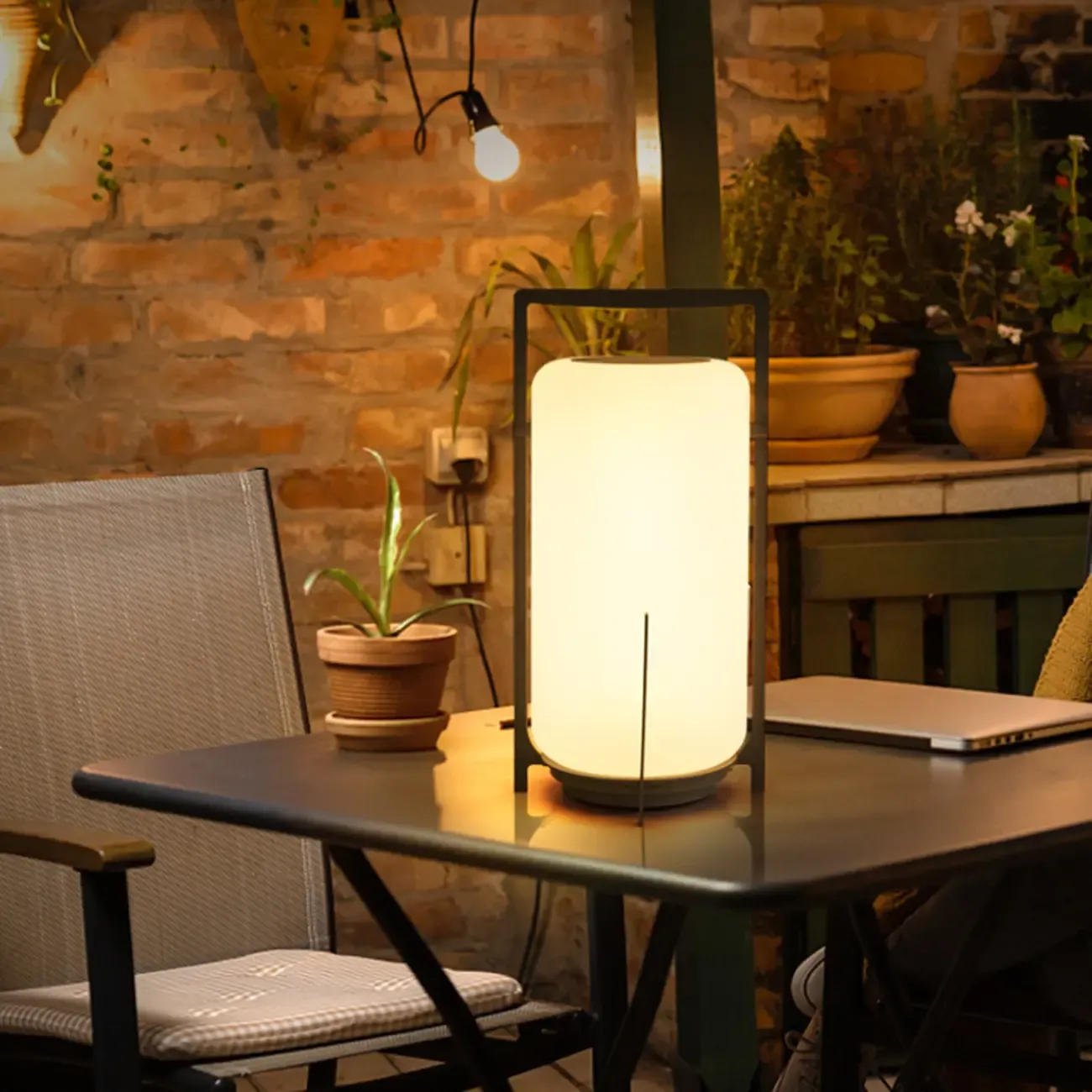 Outdoor Black Metal Drum Lantern Table Lamp