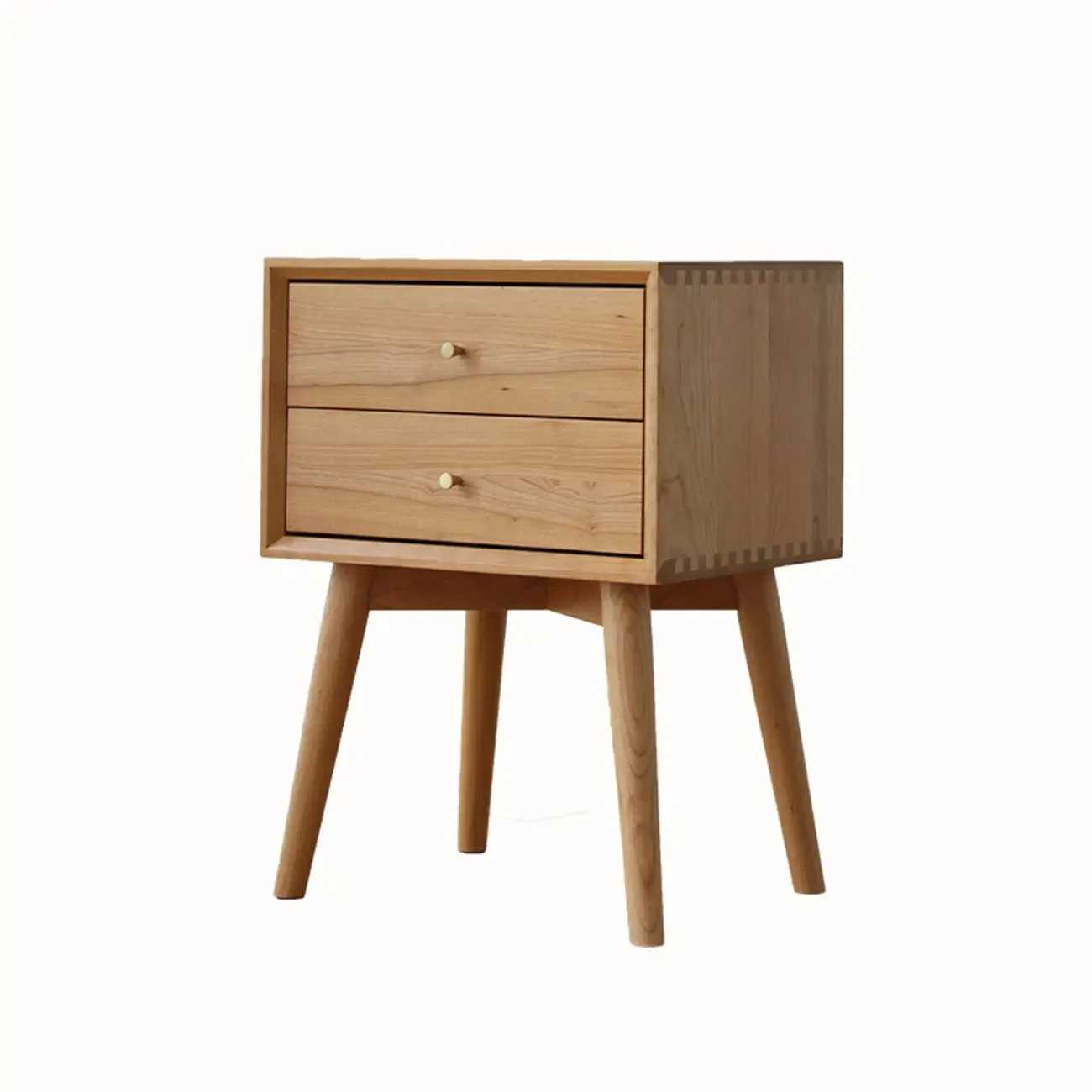 Scandinavian Narrow Cherry Wood Nightstand with Drawers