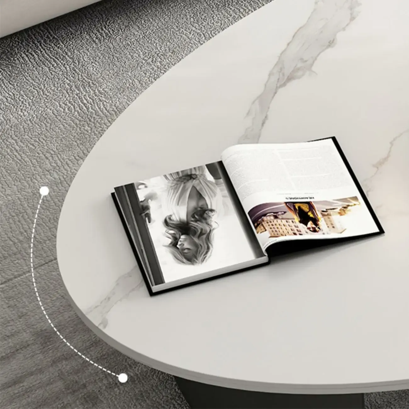 Oval Stone Top Scratch Resistant Iron Base Coffee Table