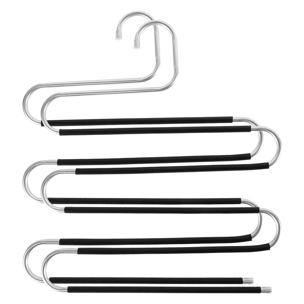 HULIANFU S-shaped 5 Layers Trousers Hanger Rack Bathroom Kitchen organizer Pants Holder Tie Rack for Clothes Hanger Stainless Steel - Deanwangkt