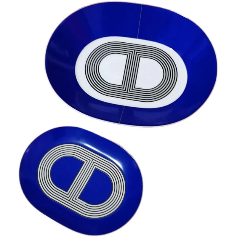HULIANFU Runway Style Bone China Snack Plate Ceramic European Style Western Condiment Dish Tableware Set Oval Shaped Rallye Plates - Deanwangkt