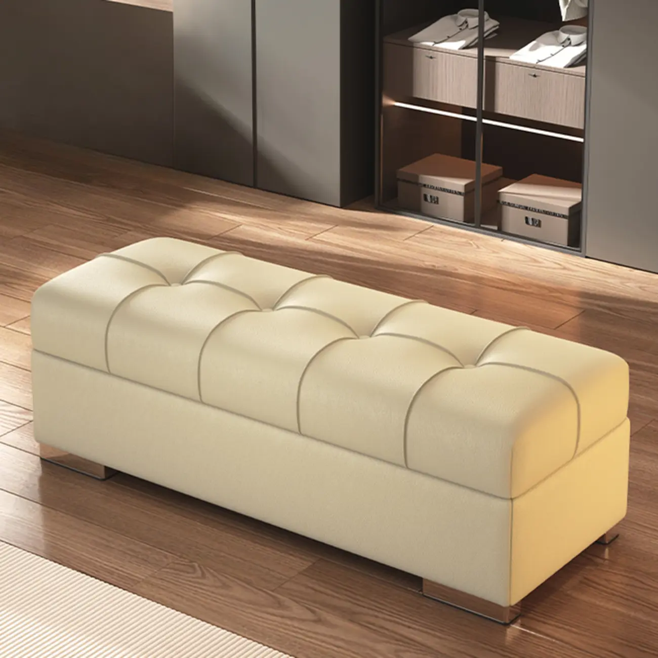 Modern Leather Upholstered Bedroom Bench with Storage