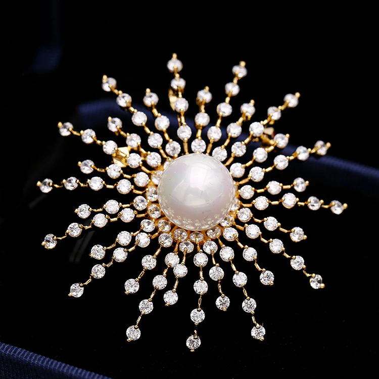 2025 Korean version of light luxury brooch women's gypsy star snowflake zircon pearl brooch coat sweater pin clothing fashion - Deanwangkt